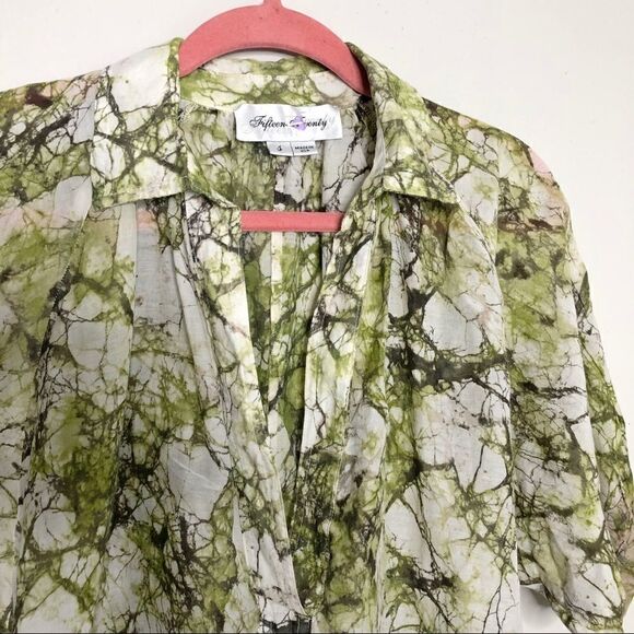 Revolve Fifteen Twenty Silk pajama style Sheer Natural Print Top Small - Picture 14 of 16